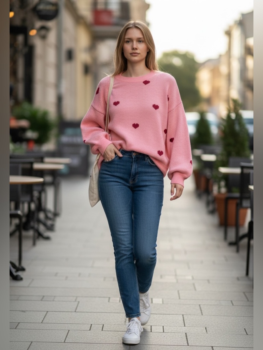 Pink Heart Pattern Sweater